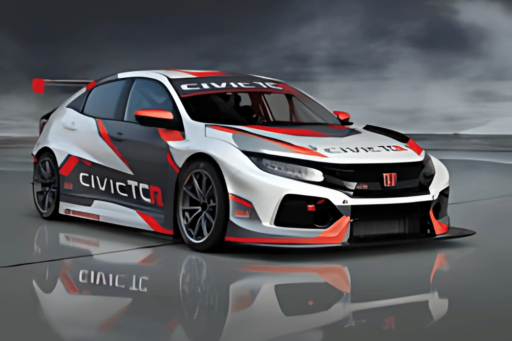 Arrive and Drive, Atlanta Speedwerks in Gainesville, GA. Image of a Honda Civic TCR race car with custom graphics, representing professional racing preparation.