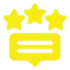 A yellow badge with three stars on top and two parallel lines below, set against a transparent background.