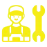 A yellow icon of a mechanic or worker holding a wrench, symbolizing repair or maintenance services.