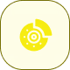 A yellow square with rounded corners and a circular, gear-like design in the center.