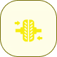 A yellow rounded square with a faint, darker yellow symbol in the center, resembling a bee or hive.