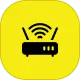 Yellow icon with a black Wi-Fi router symbol, showing two antennas and three status lights.