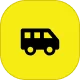 Icon of a black van on a yellow rounded square background.