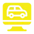 A black icon of a car displayed on a yellow computer screen.