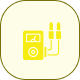 A faint icon of a square object with two vertical lines on the right side, inside a yellow rounded square background.