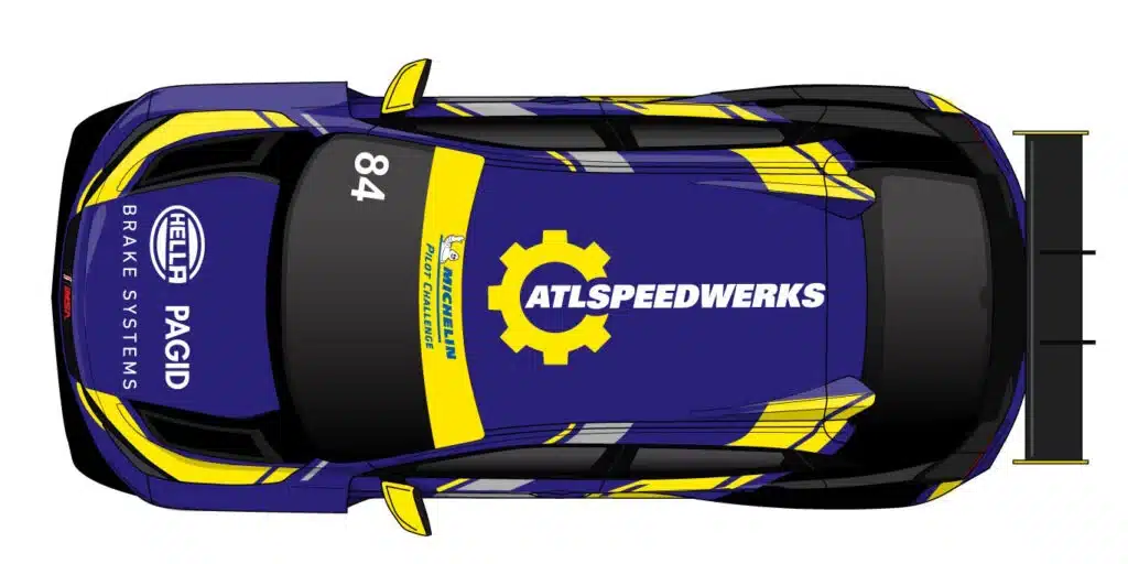 a blue and yellow race car