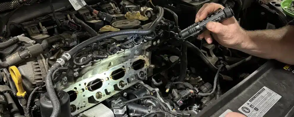 a person holding a tool in a car engine