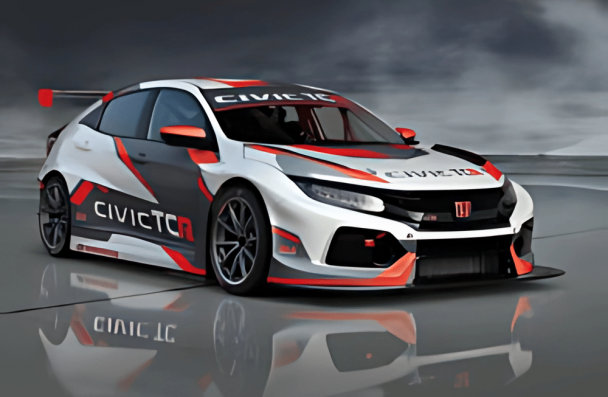 Arrive and Drive, Atlanta Speedwerks in Gainesville, GA. Image of a Honda Civic TCR race car with custom graphics, representing professional racing preparation.