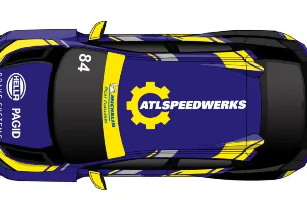 a blue and yellow race car